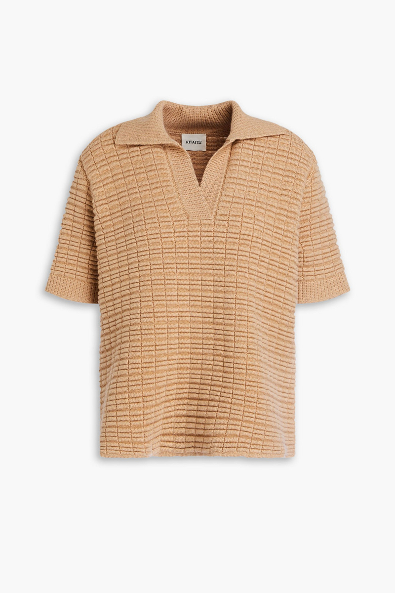 khaite - textured-knit cashmere-blend polo shirt - neutral - m