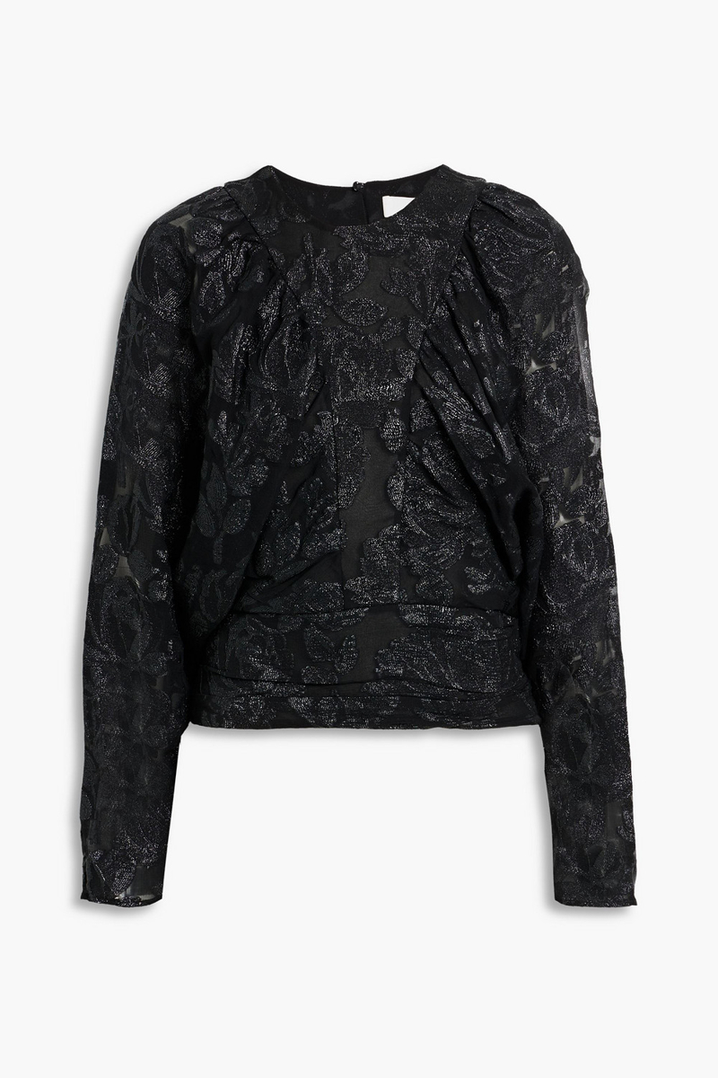 IRO - Mabel gathered metallic fil coupé silk-blend georgette top - Black - FR 34