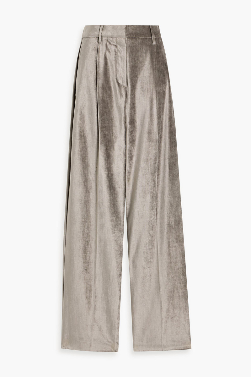 brunello cucinelli - cotton-blend velvet straight-leg pants - gray - it 38