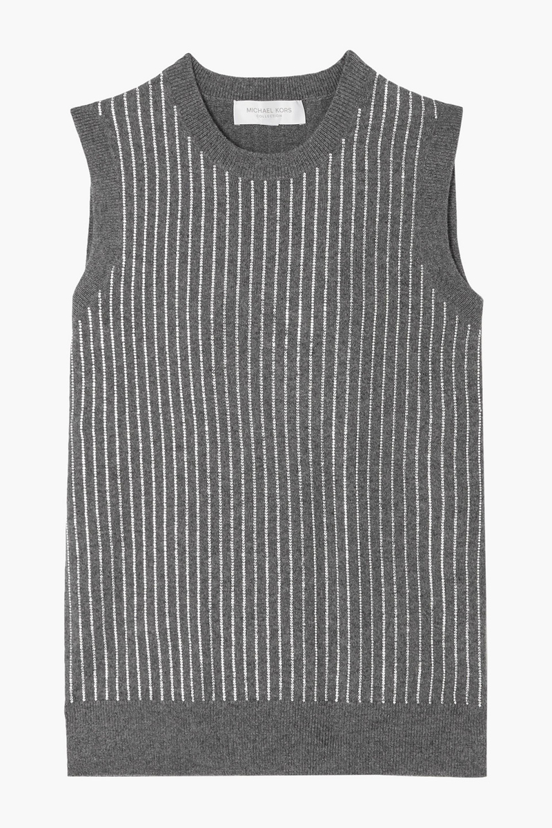 michael kors collection - crystal-embellished cashmere tank - gray - xs