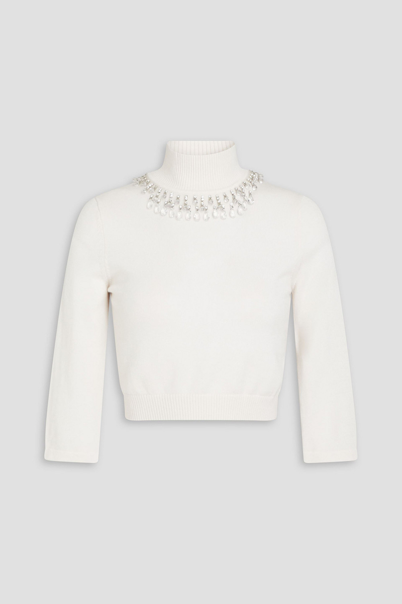 zimmermann - cropped crystal-embellished wool turtleneck sweater - white - 00