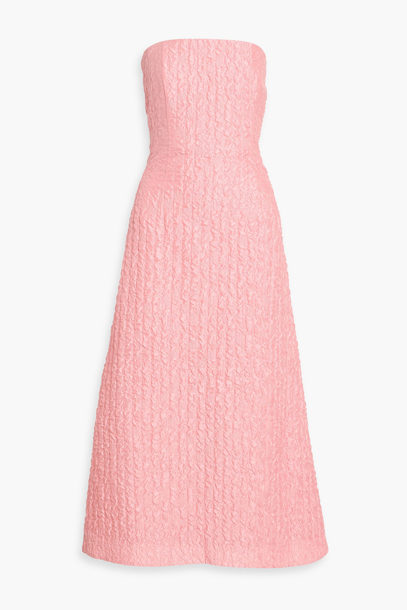 emilia wickstead - jenn strapless tiered seersucker midi dress - pink - uk 14