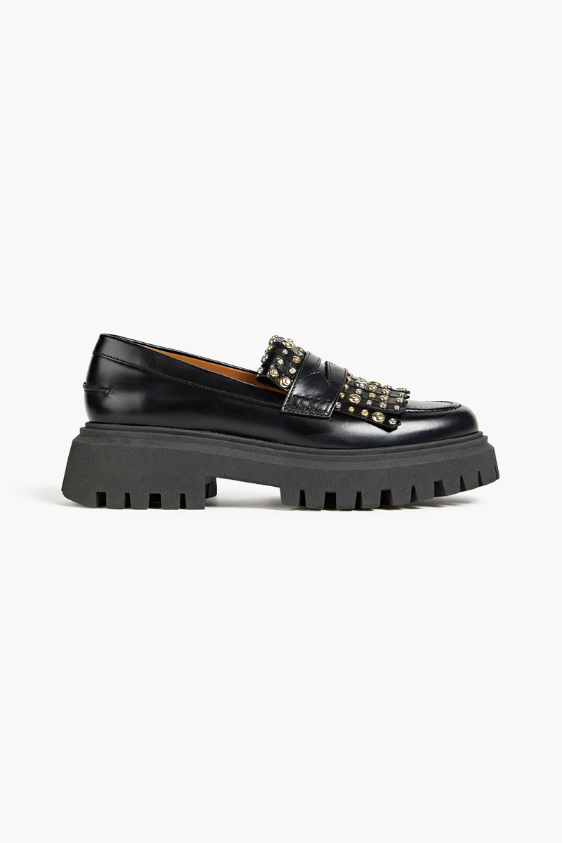 Maje - Fringed studded leather platform loafers - Black - EU 40