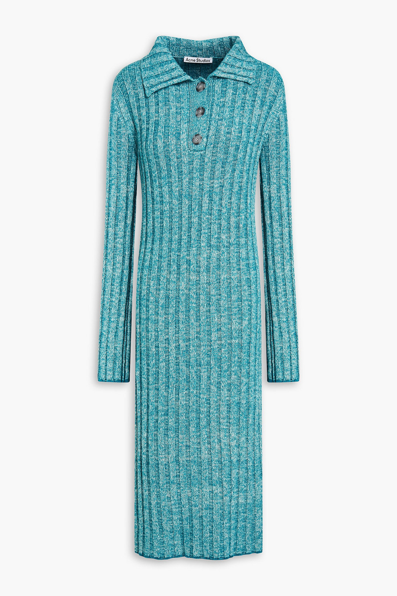 acne studios - ribbed mélange wool-blend midi dress - blue - xs