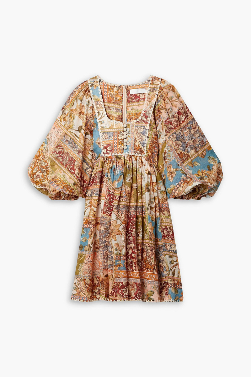 zimmermann - chintz crochet-trimmed printed ramie mini dress - multicolor - 0
