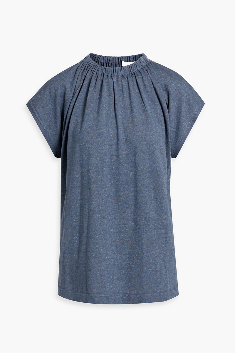Brunello Cucinelli - Metallic cashmere-blend jersey top - Blue - M