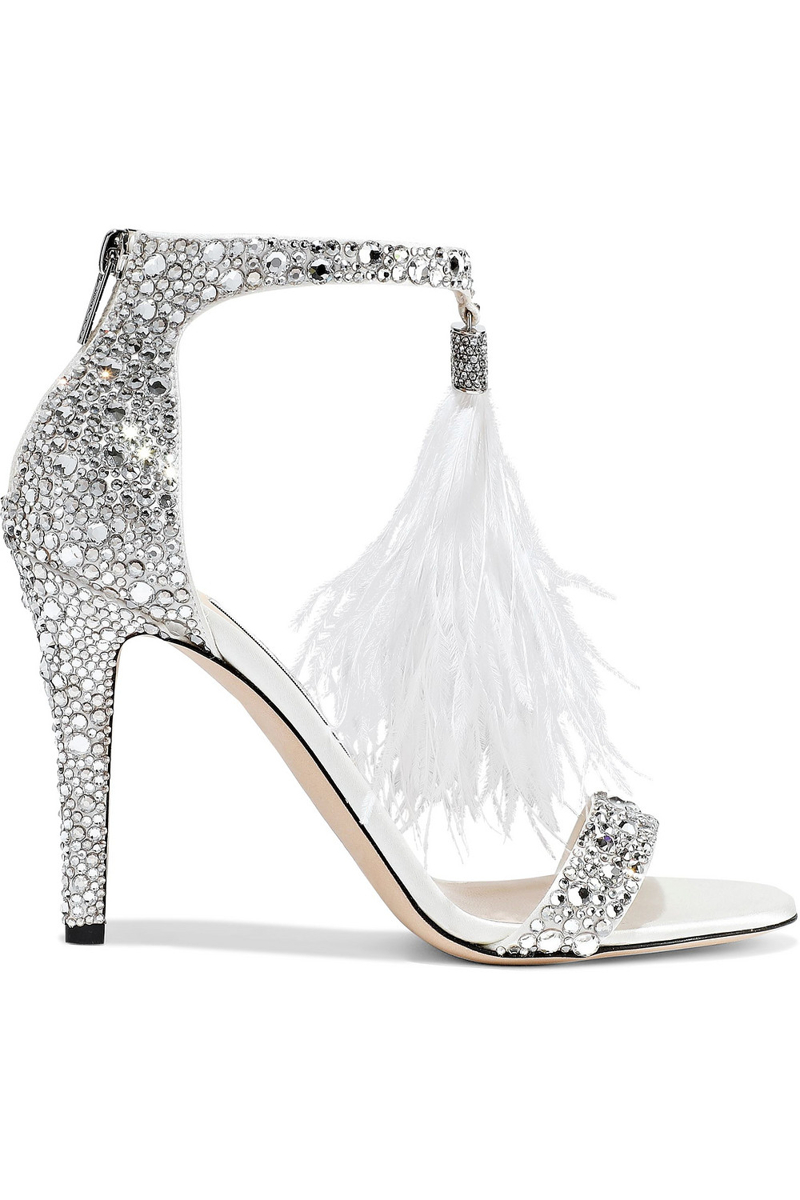 Jimmy Choo - Feather and crystal-embellished leather sandals - White - EU 37