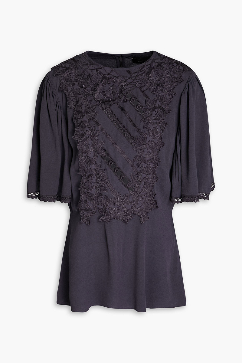 Isabel Marant - Lapao embroidered crepe top - Purple - FR 38