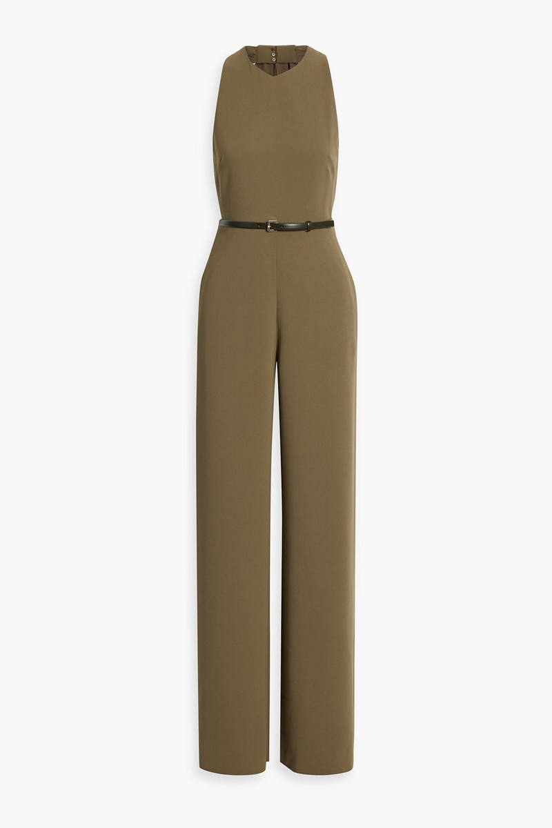 max mara - belted cutout crepe wide-leg jumpsuit - green - it 36