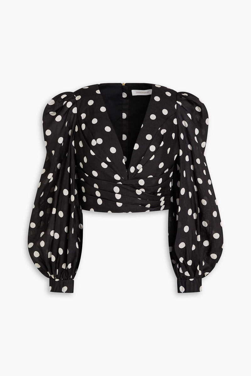 zimmermann - cropped polka-dot ramie top - black - 4