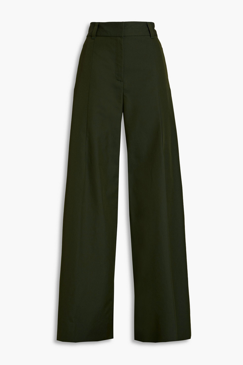 oscar de la renta - cotton-blend twill wide-leg pants - green - us 8