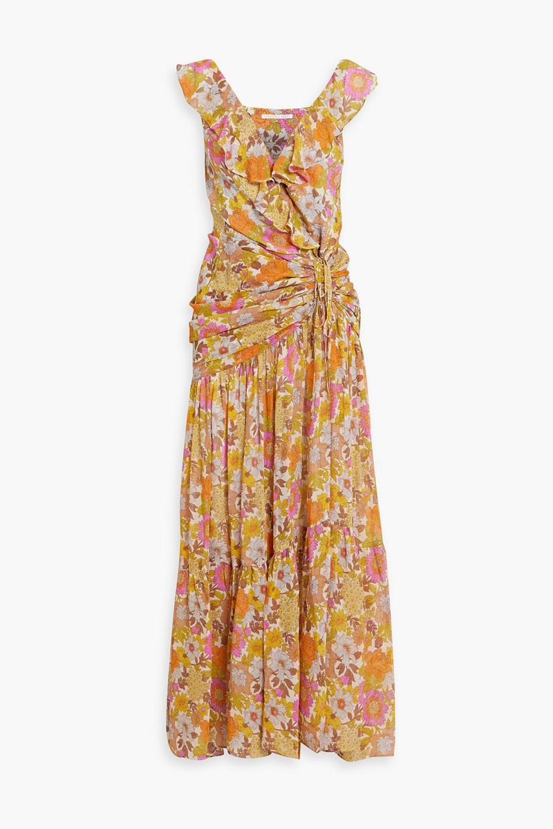 veronica beard - alanah ruffled floral-print silk-georgette maxi dress - orange - us 8