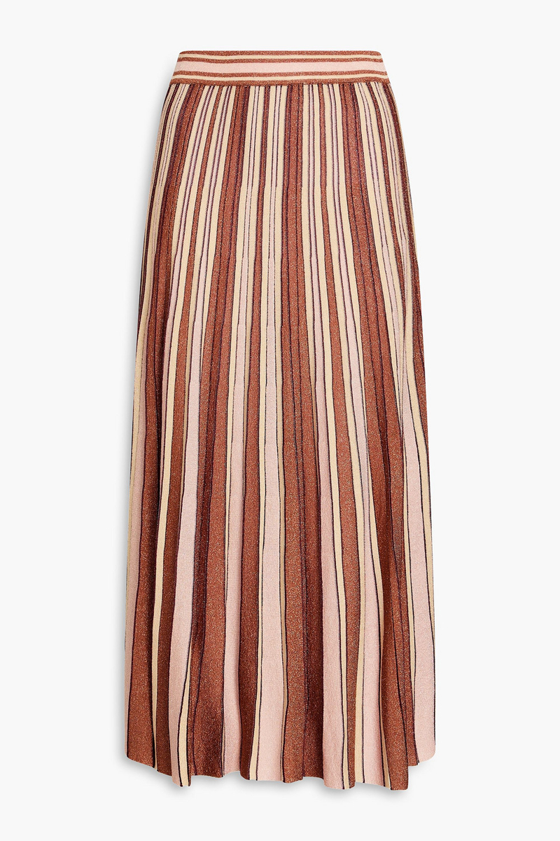 zimmermann - striped metallic knitted midi skirt - brown - 00