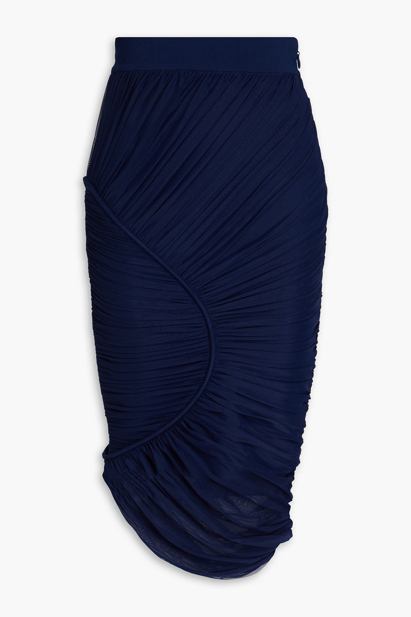 Hervé Léger - Ruched ponte and stretch-tulle skirt - Blue - XS