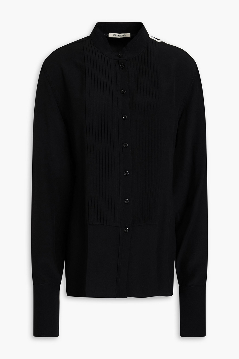 peter do - pintucked silk crepe de chine shirt - black - fr 34