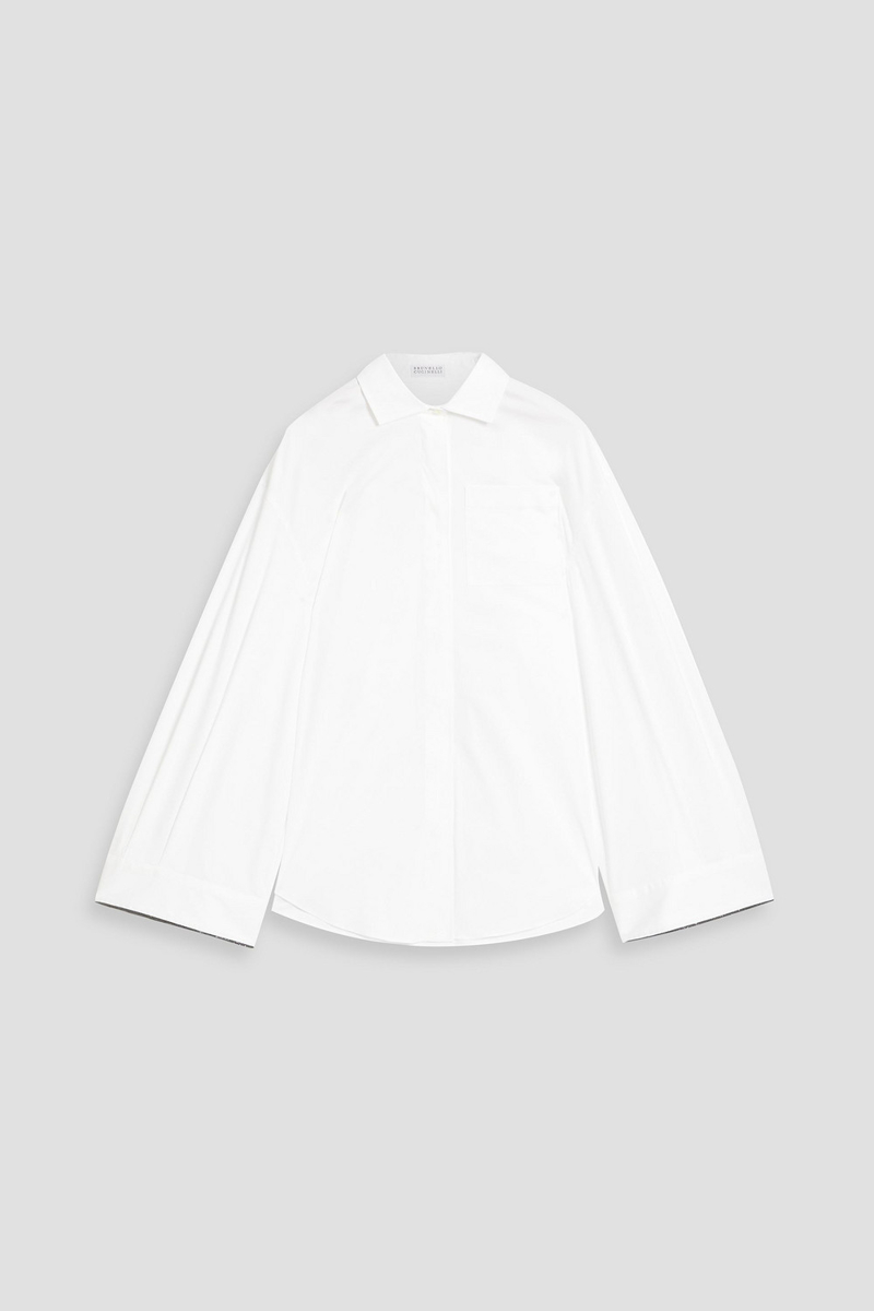 brunello cucinelli - bead-embellished cotton-blend poplin shirt - white - xxs