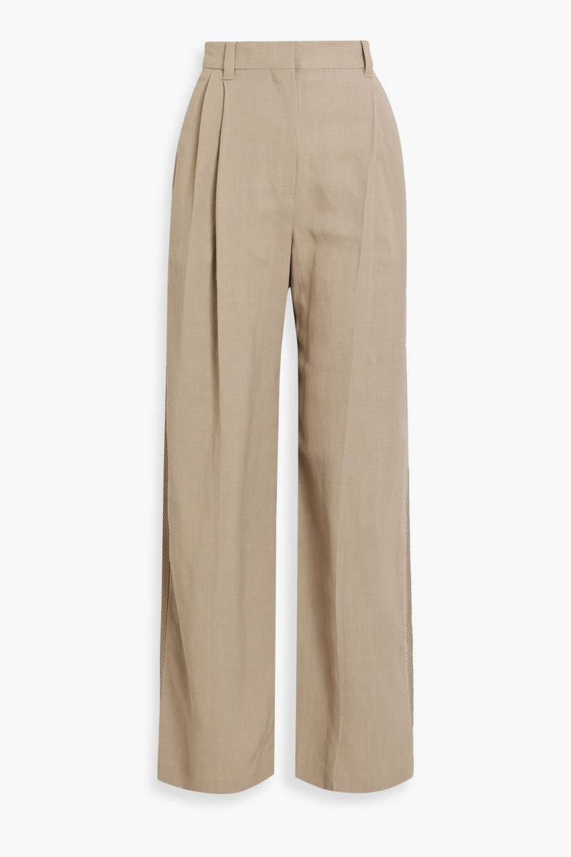 brunello cucinelli - sequin-embellished embroidered twill wide-leg pants - neutral - it 36