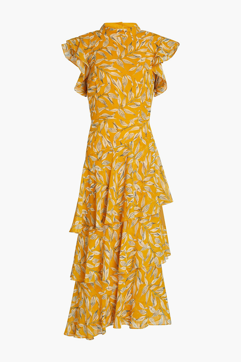 Mikael Aghal - Ruffled floral-print crepe midi dress - Yellow - US 10
