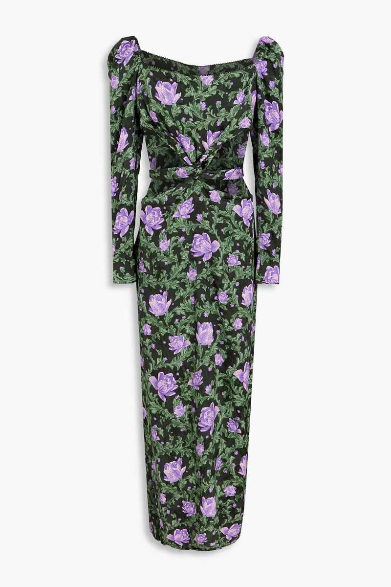 AGUA BY AGUA BENDITA - Cuarzo Peonia Ocaso cutout floral-print linen-jacquard maxi dress - Green - XS