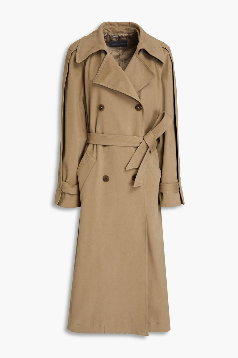 alberta ferretti - belted cotton-blend twill trench coat - neutral - it 40