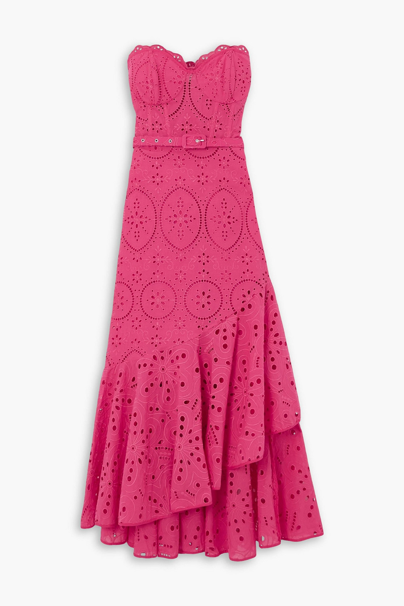Charo Ruiz Ibiza - Aurora strapless ruffled broderie anglaise cotton-blend midi dress - Pink - M