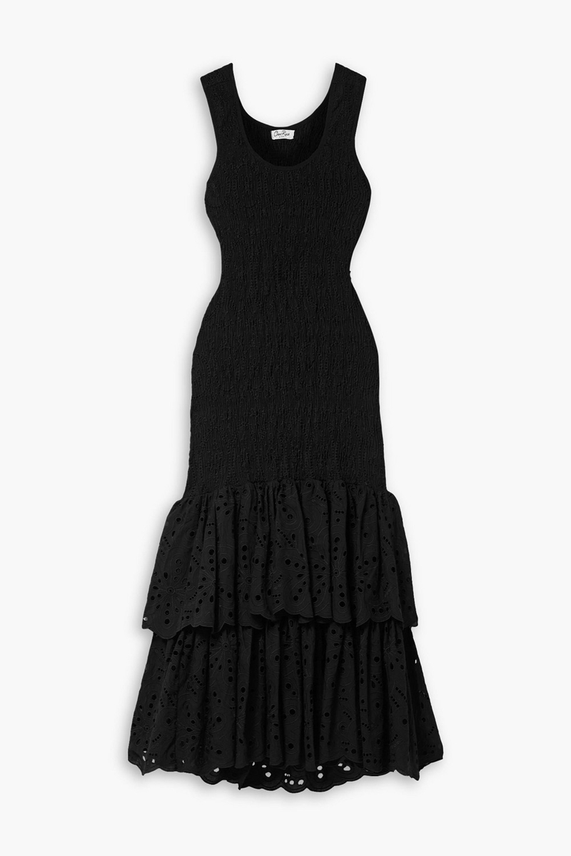 Charo Ruiz Ibiza - Isa cutout shirred broderie anglaise cotton-blend midi dress - Black - L