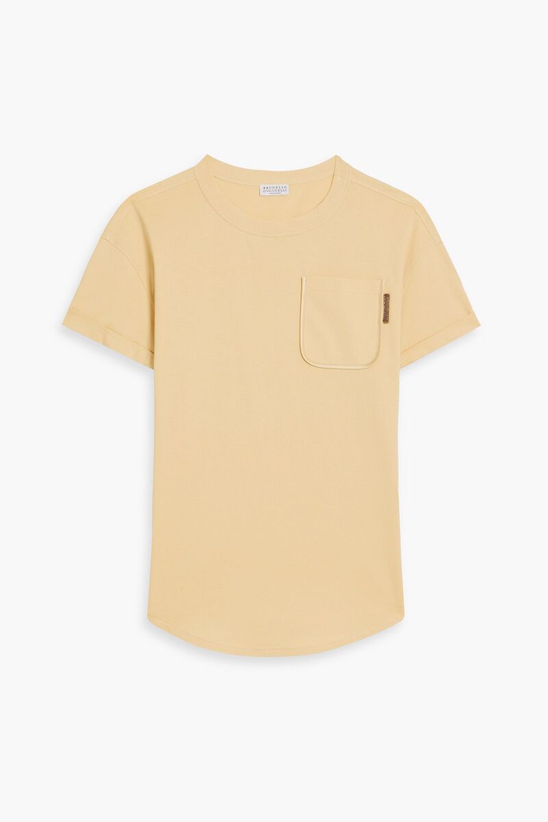 Brunello Cucinelli - Bead-embellished cotton-jersey T-shirt - Yellow - XXS