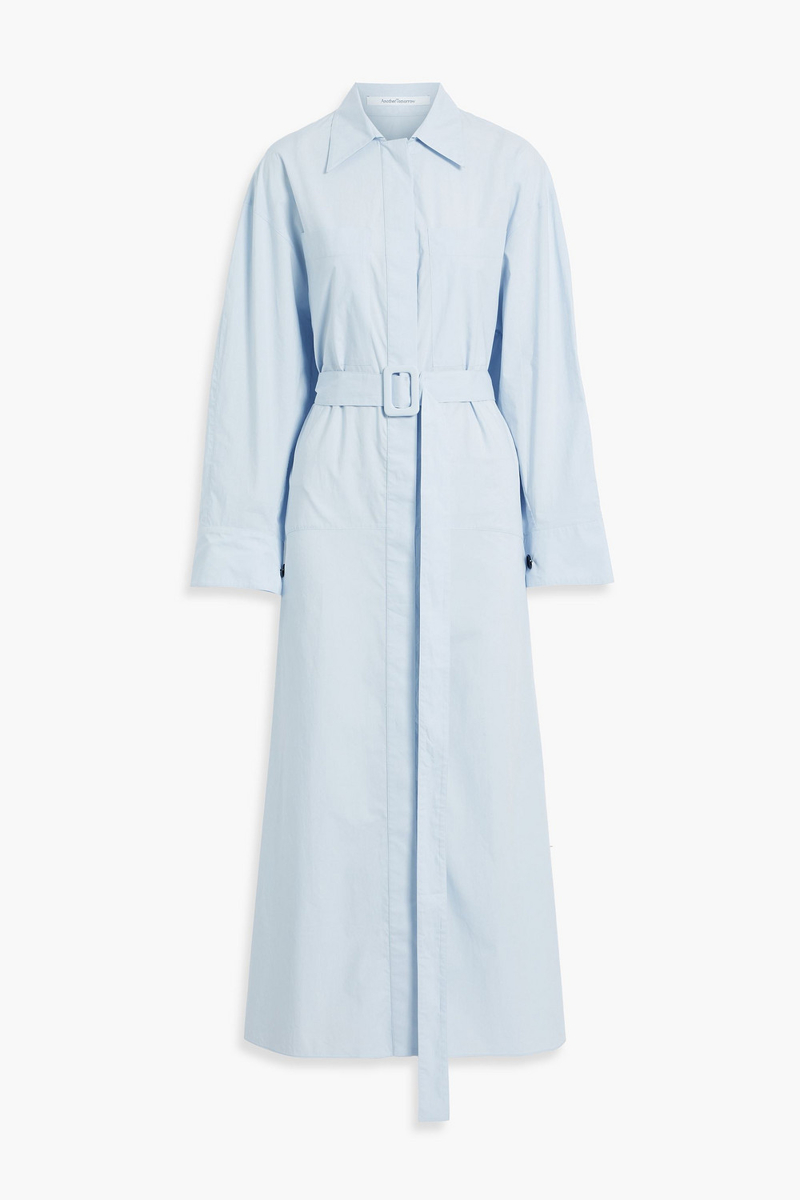 another tomorrow - belted cotton-poplin maxi shirt dress - blue - xs