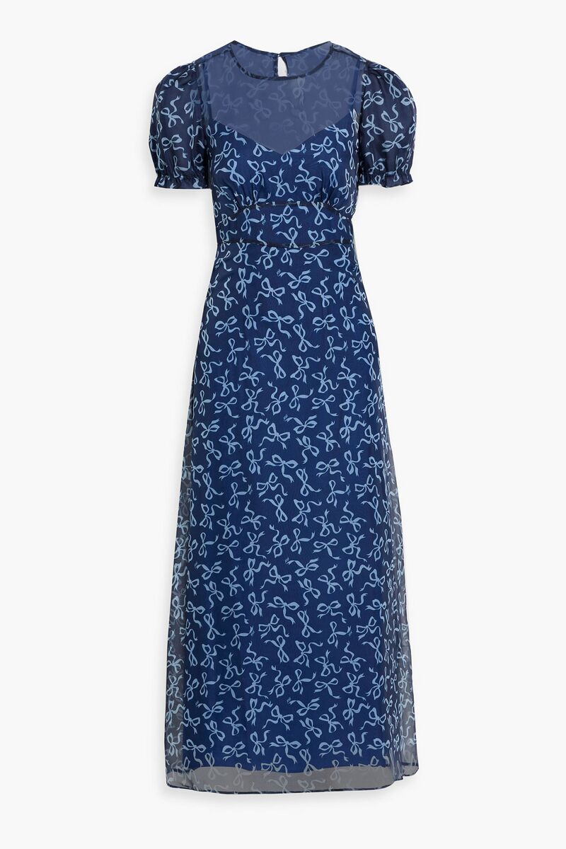 HVN - Elizabeth printed silk-chiffon maxi dress - Blue - US 2