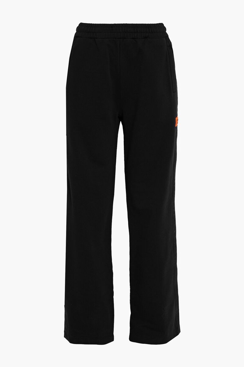 HERON PRESTON - Jacquard-trimmed French cotton-terry track pants - Black - XS