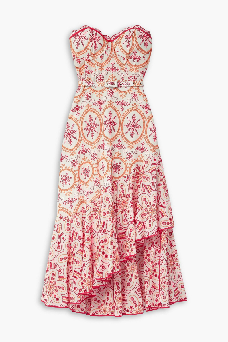Charo Ruiz Ibiza - Aurora strapless ruffled broderie anglaise cotton-blend midi dress - Orange - L
