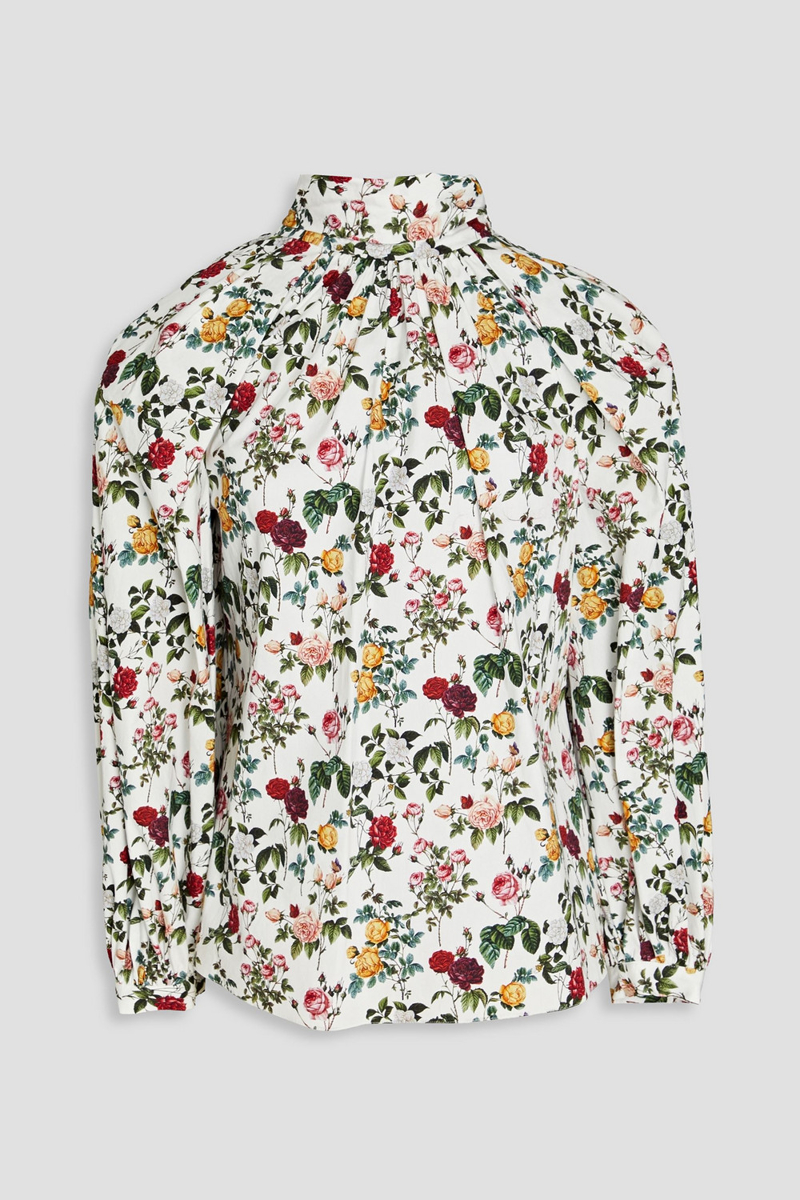 Oscar de la Renta - Cutout floral-print cotton-blend poplin blouse - White - US 4