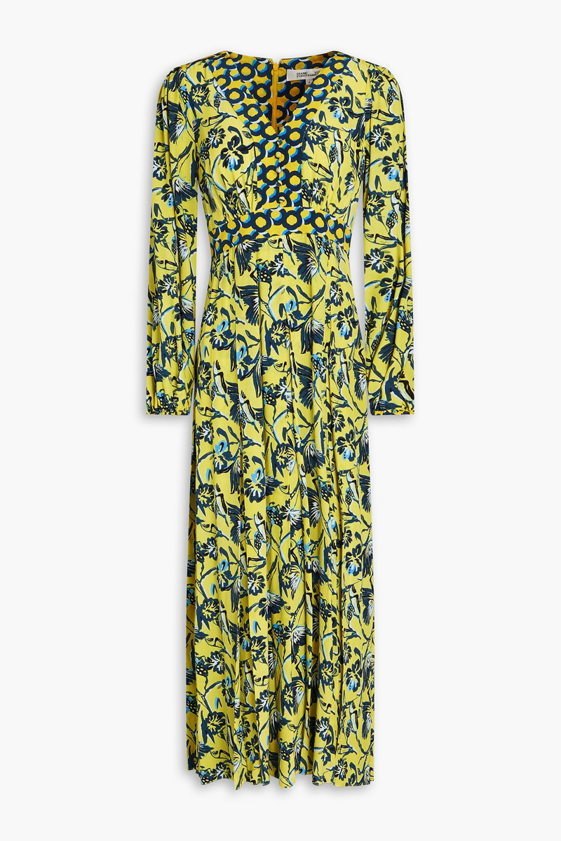 Diane von Furstenberg - Anjali floral-print crepe de chine midi dress - Yellow - US 6