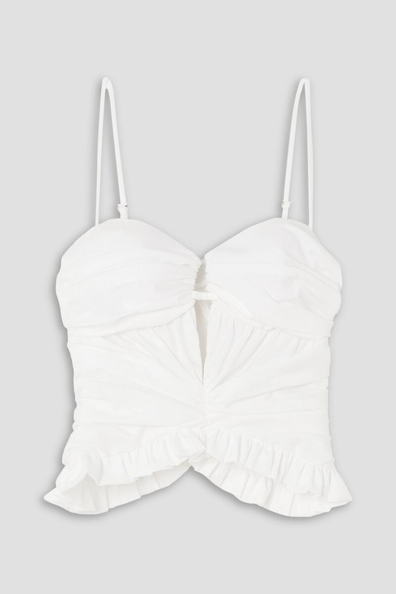 Brandon Maxwell - The Peir ruched ruffled cotton bustier top - White - US 4