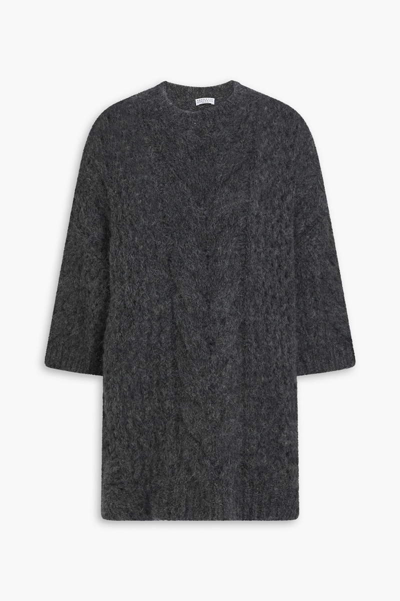 brunello cucinelli - bead-embellished cable-knit alpaca-blend sweater - gray - m