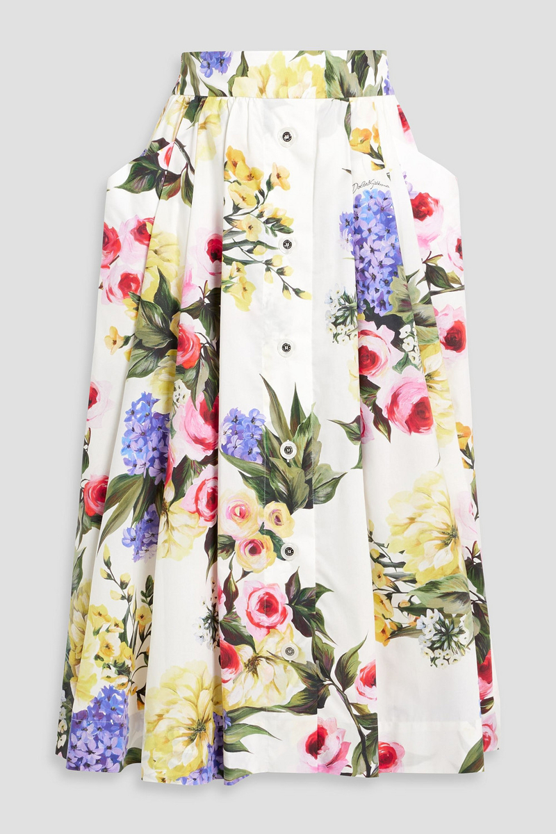 dolce&gabbana - pleated floral-print cotton-poplin midi skirt - white - it 36
