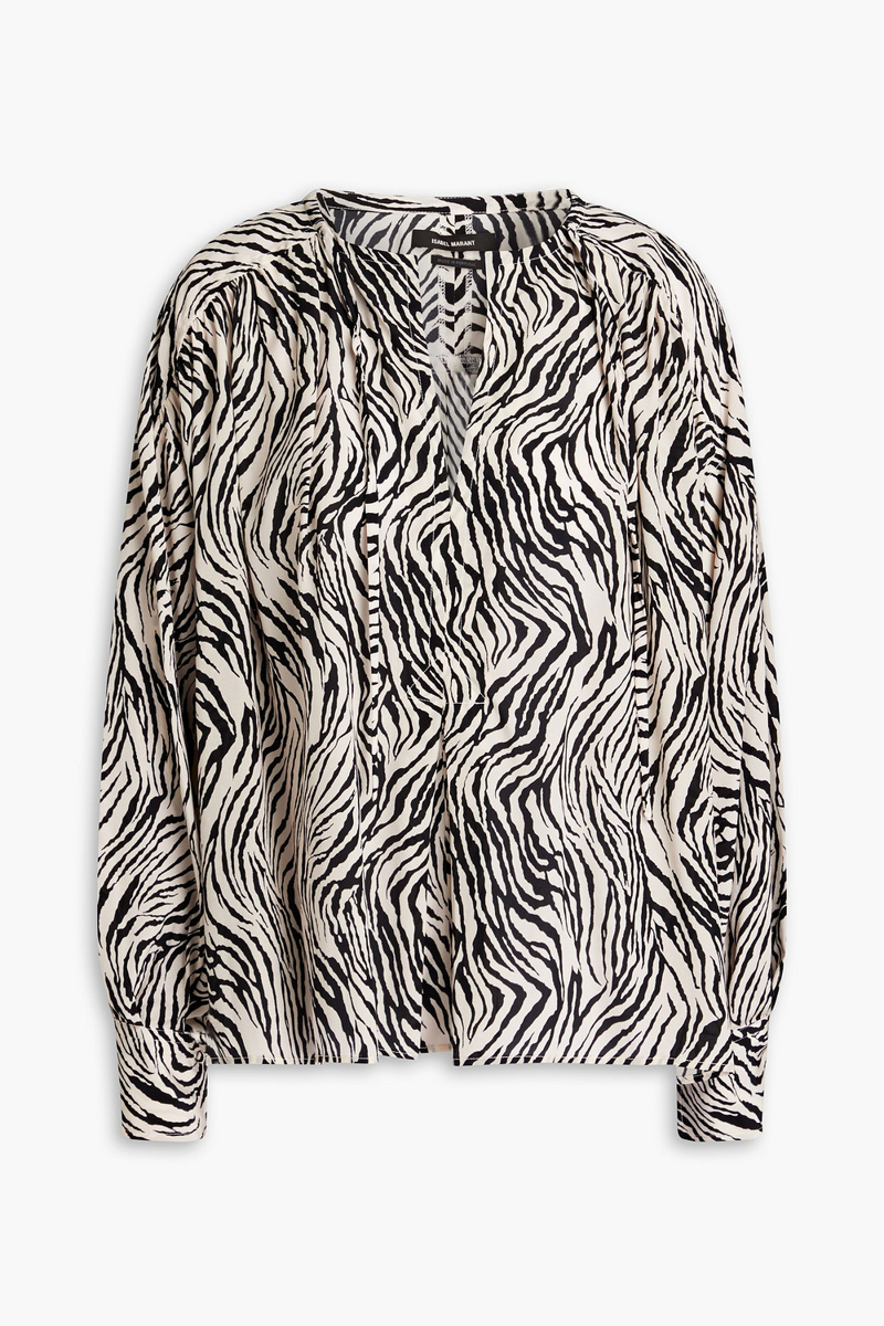 Isabel Marant - Amba gathered zebra-print silk-blend crepe de chine blouse - Black - FR 38