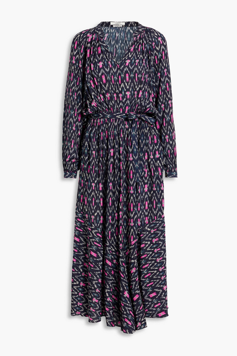marant étoile - arbela belted printed crepe midi dress - blue - fr 38