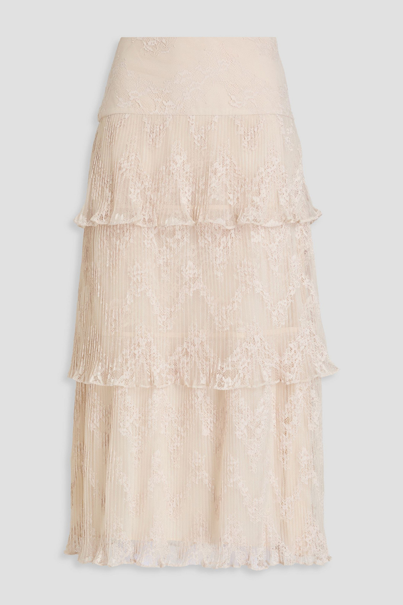 zimmermann - tiered pleated lace midi skirt - white - 00