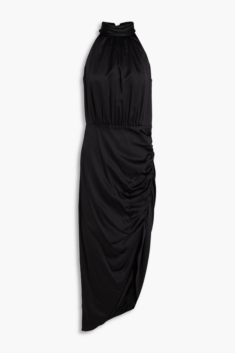 veronica beard - gabriella asymmetric silk-blend satin halterneck midi dress - black - us 0
