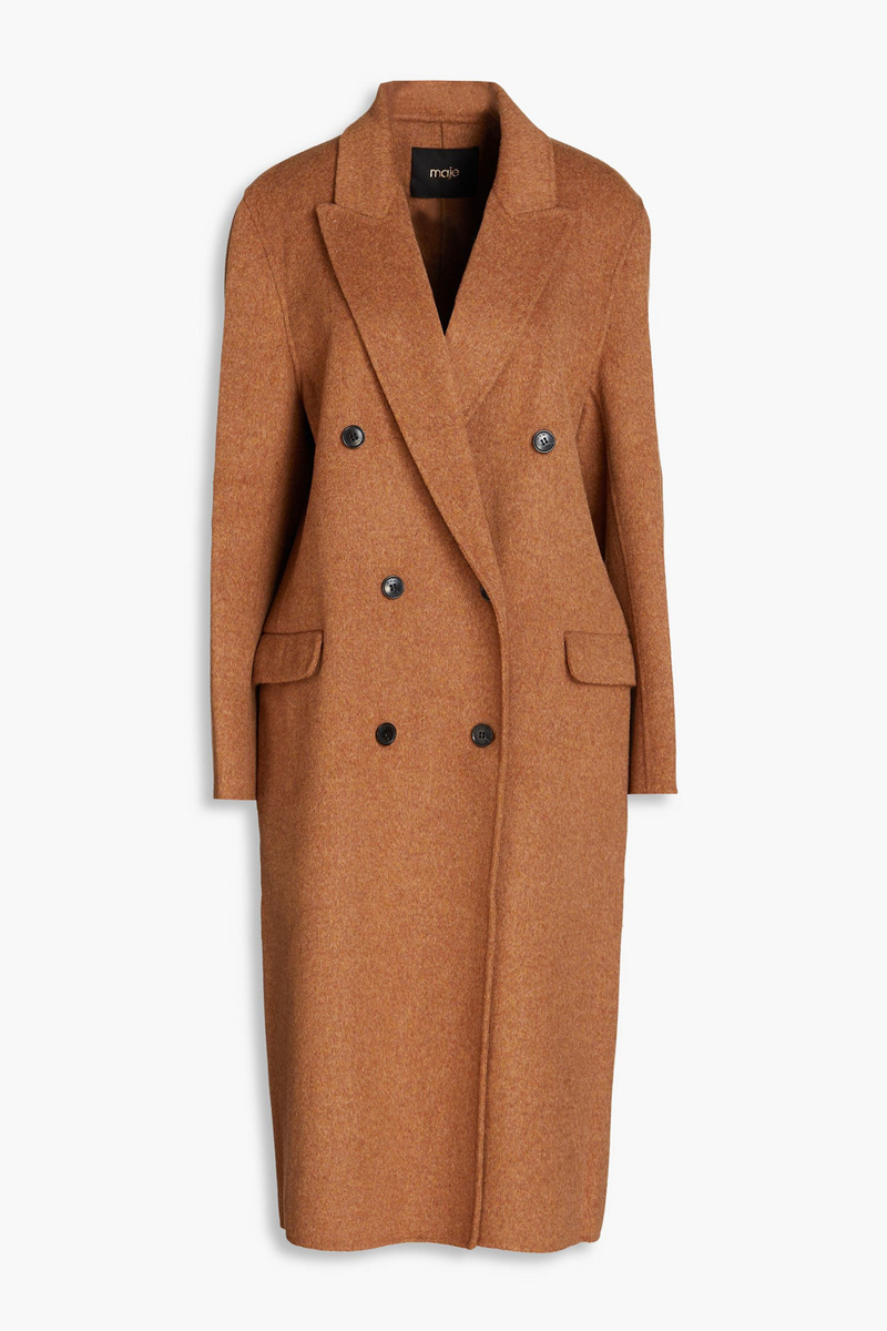 maje - double-breasted wool-blend felt coat - brown - fr 40