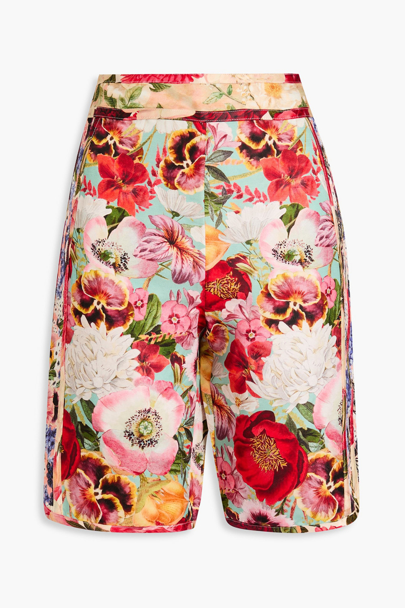 zimmermann - floral-print silk and linen-blend satin shorts - red - 00