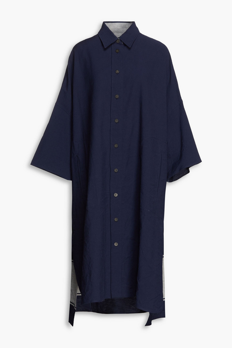 Joseph - Oversized printed cotton and linen-blend twill midi shirt dress - Blue - S/M