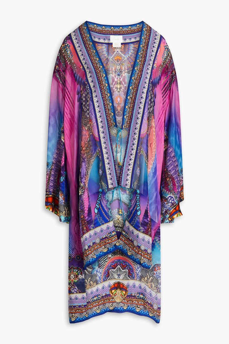 Camilla - Crystal-embellished printed silk-chiffon kimono - Pink - ONESIZE