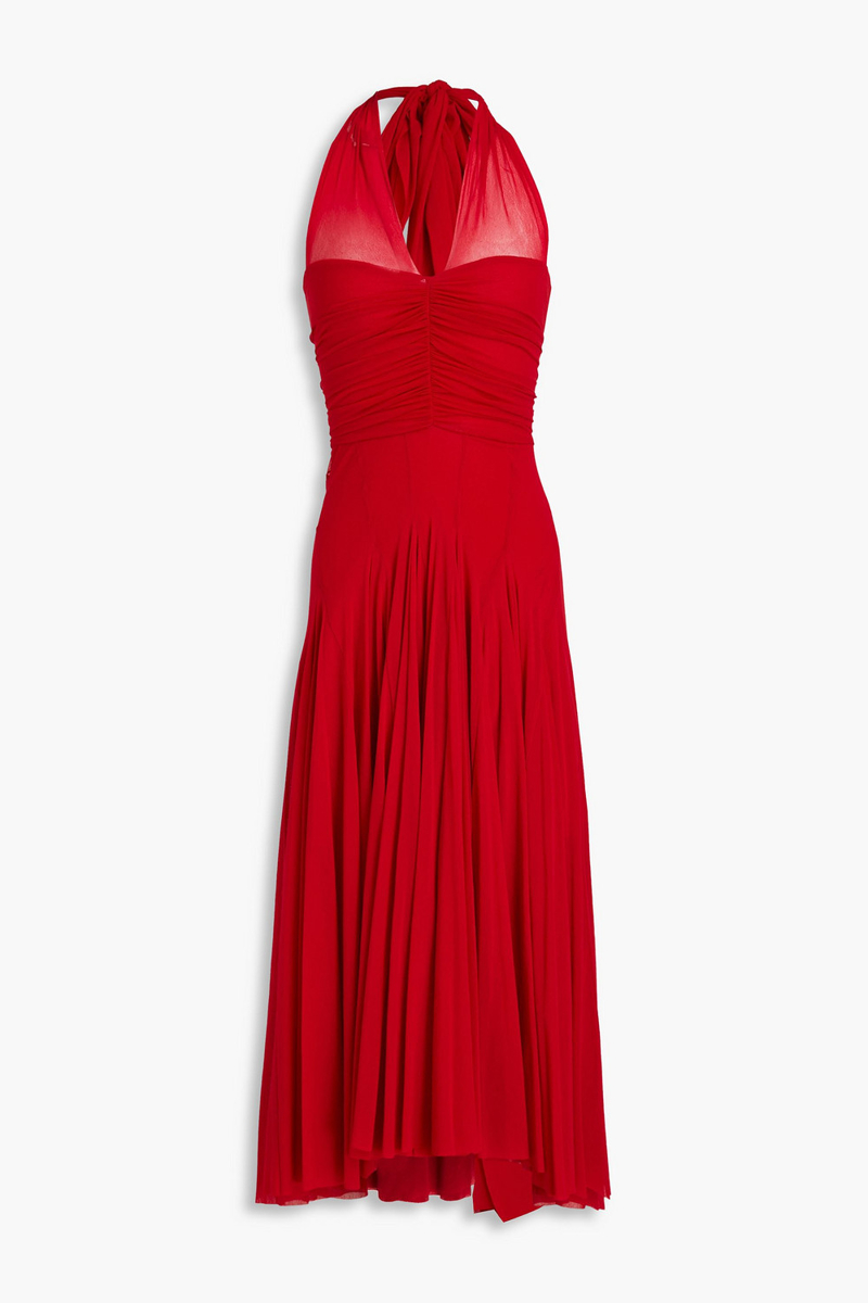 philosophy di lorenzo serafini - ruched tulle halterneck midi dress - red - it 36
