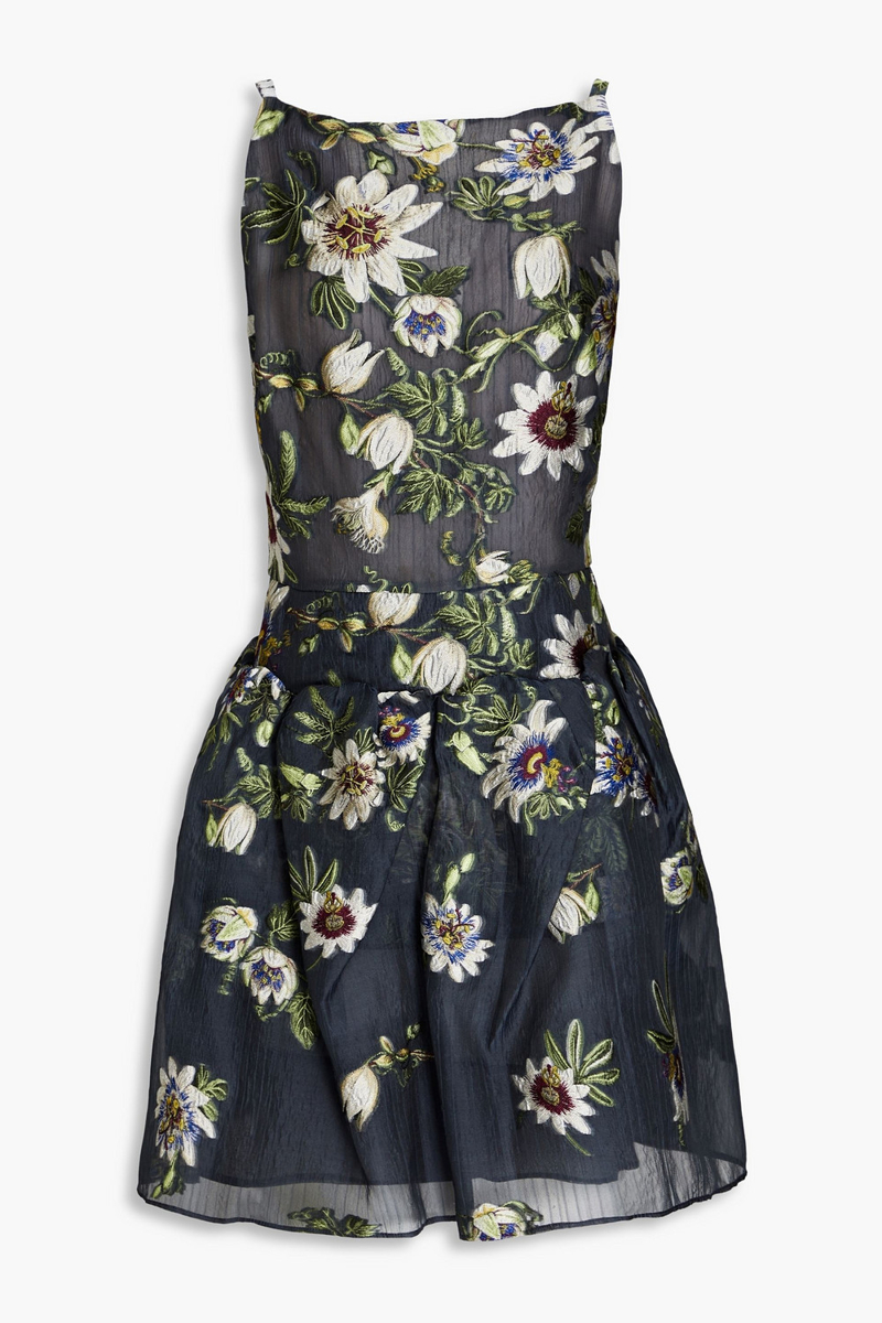 Oscar de la Renta - Embellished fil coupé silk-blend organza mini dress - Blue - US 14