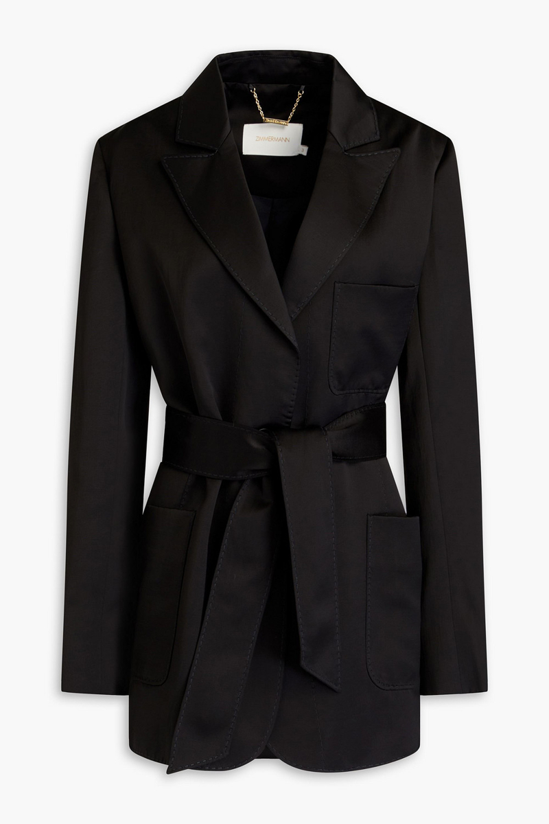 zimmermann - belted shantung blazer - black - 0