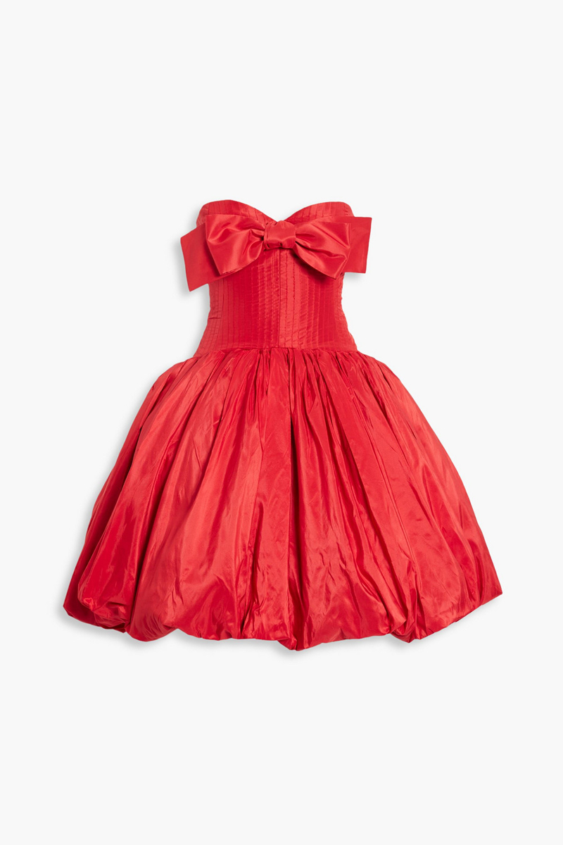 Oscar de la Renta - Strapless bow-detailed silk-taffeta mini dress - Red - US 2