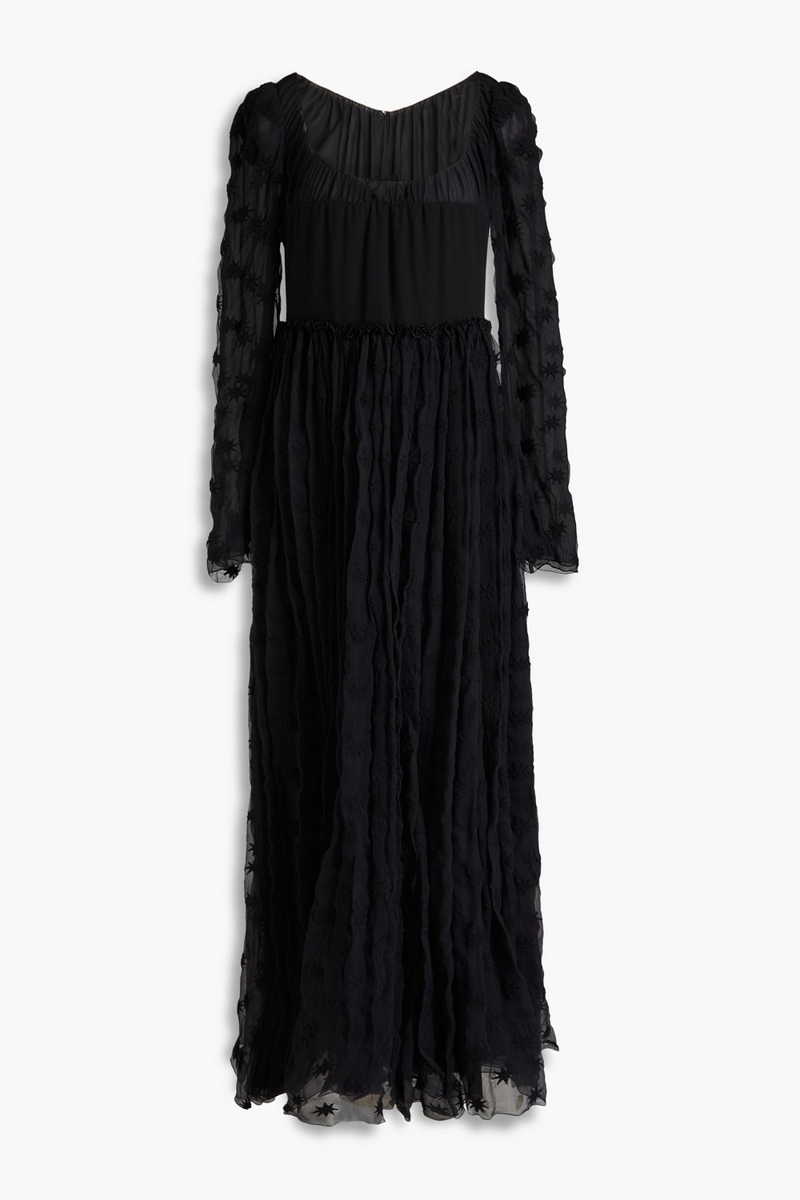 Chloé - Embroidered silk-chiffon maxi dress - Black - FR 42