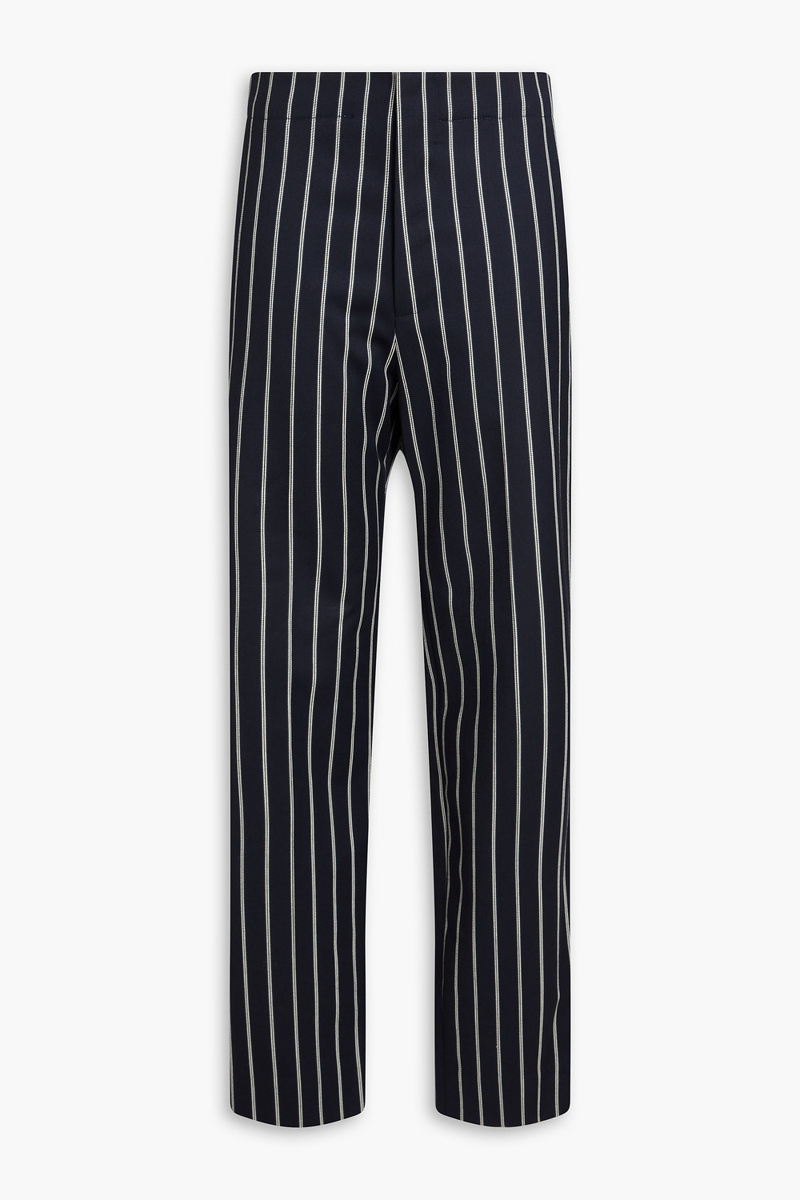 victoria beckham - striped wool and cotton-blend jacquard tapered pants - blue - uk 6